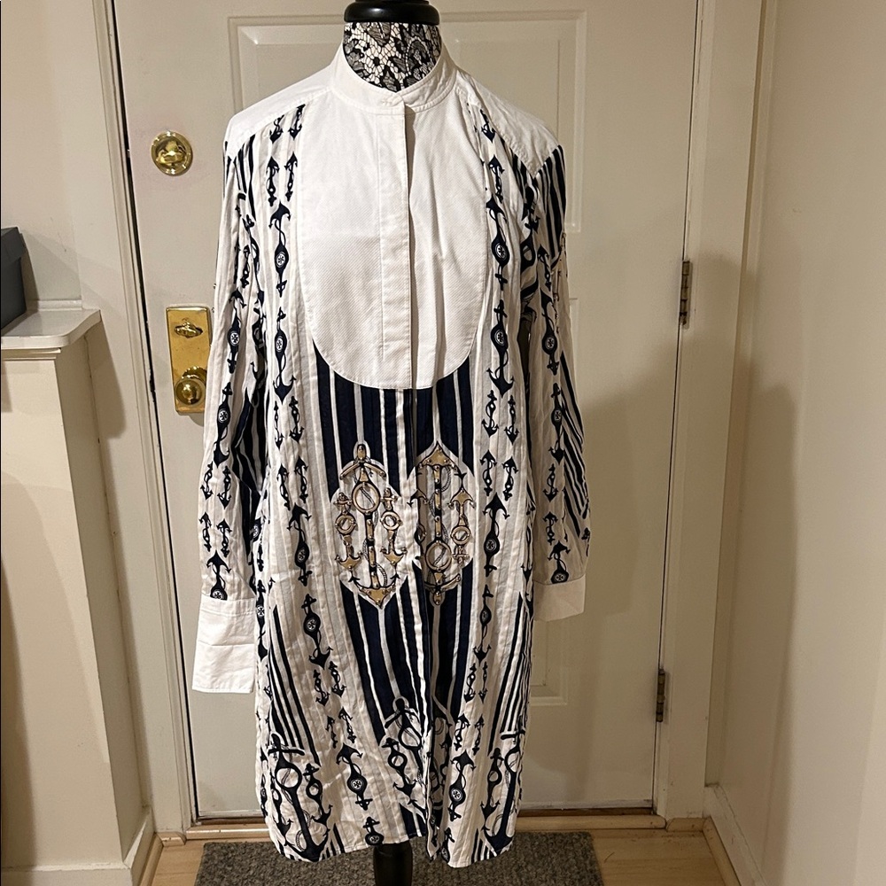 Tory Burch White and Navy Tunic